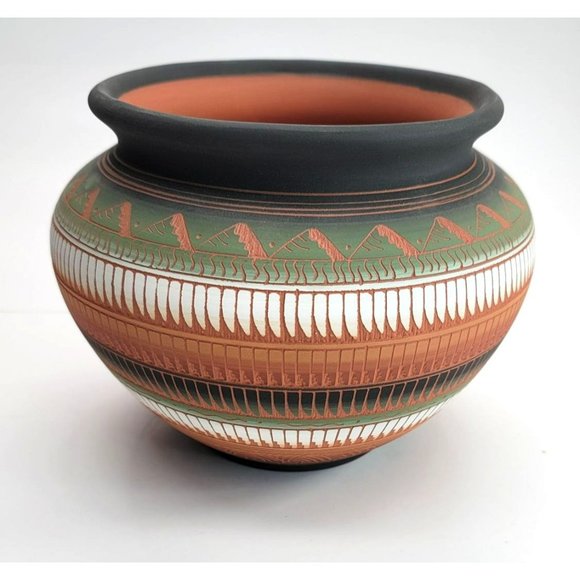 Native American Navajo Vase Pot by C. Buralli Terra Cotta Multi-Color 1996 DH606 - Picture 15 of 15